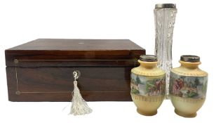 Victorian rosewood sewing box inlaid with mother of pearl