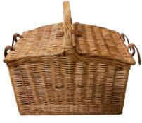 Wicker picnic basket and contents