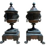 Pair of 19th century black slate garniture urn form side ornaments