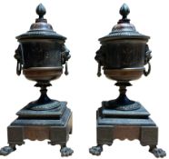 Pair of 19th century black slate garniture urn form side ornaments