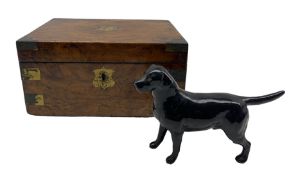 Victorian walnut table writing box and a Beswick black labrador