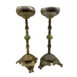 Pair of Eastern style ornate metal standing ashtrays H57cm
