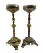 Pair of Eastern style ornate metal standing ashtrays H57cm