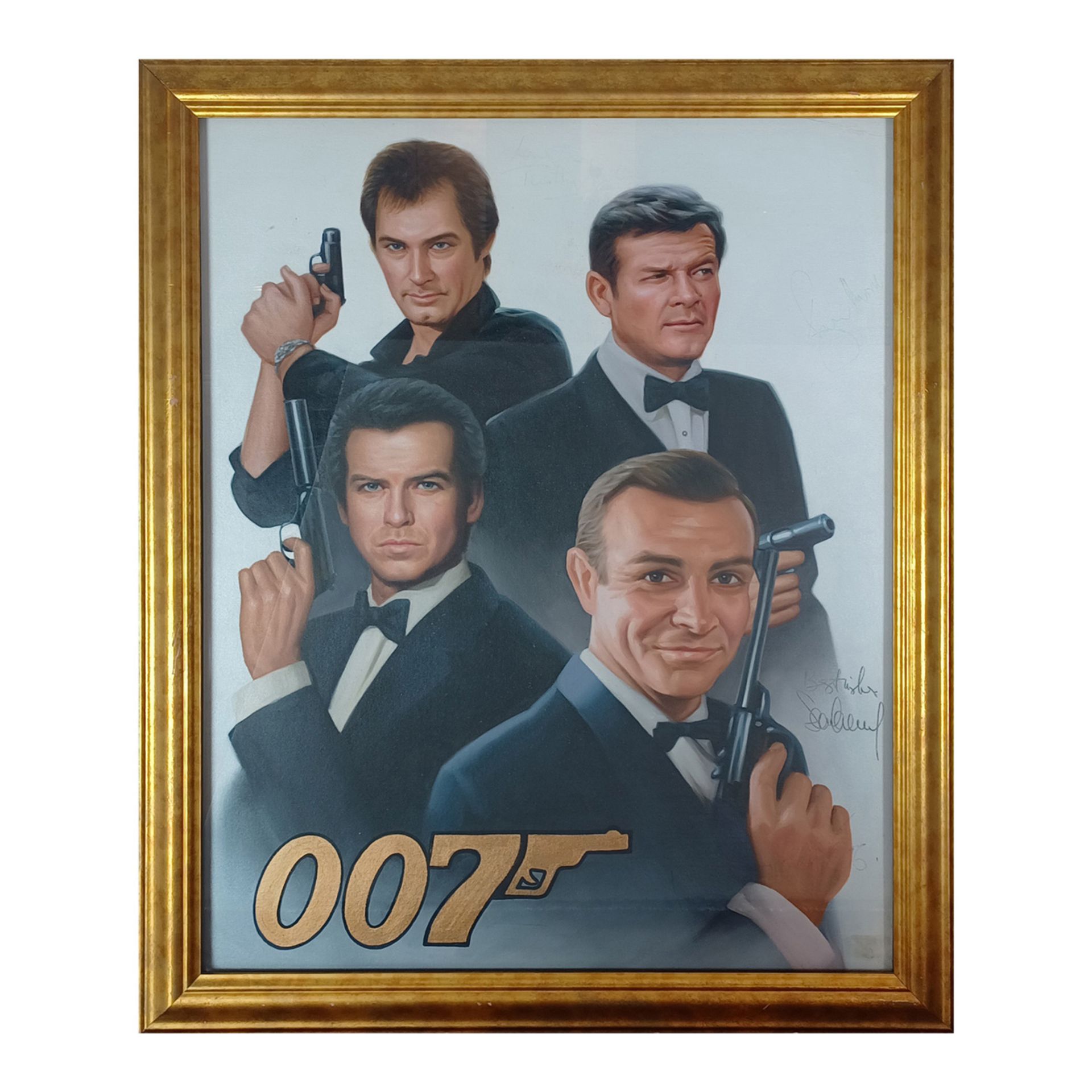 Oil Painting of 4 James Bond Actors with Signatures - Image 3 of 8