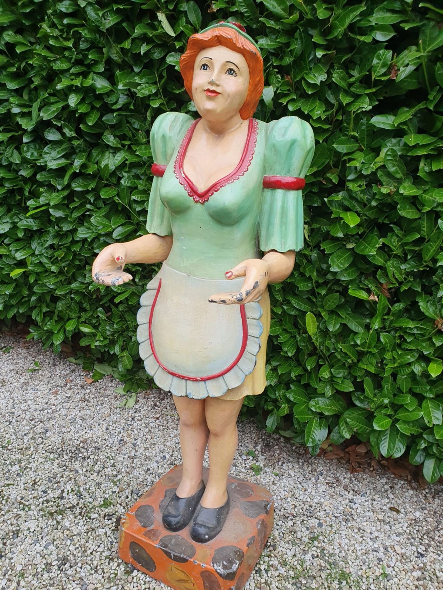 Tall Wooden Waitress Statue