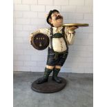 Traditional Bavarian Server Statue Holding a Barrel