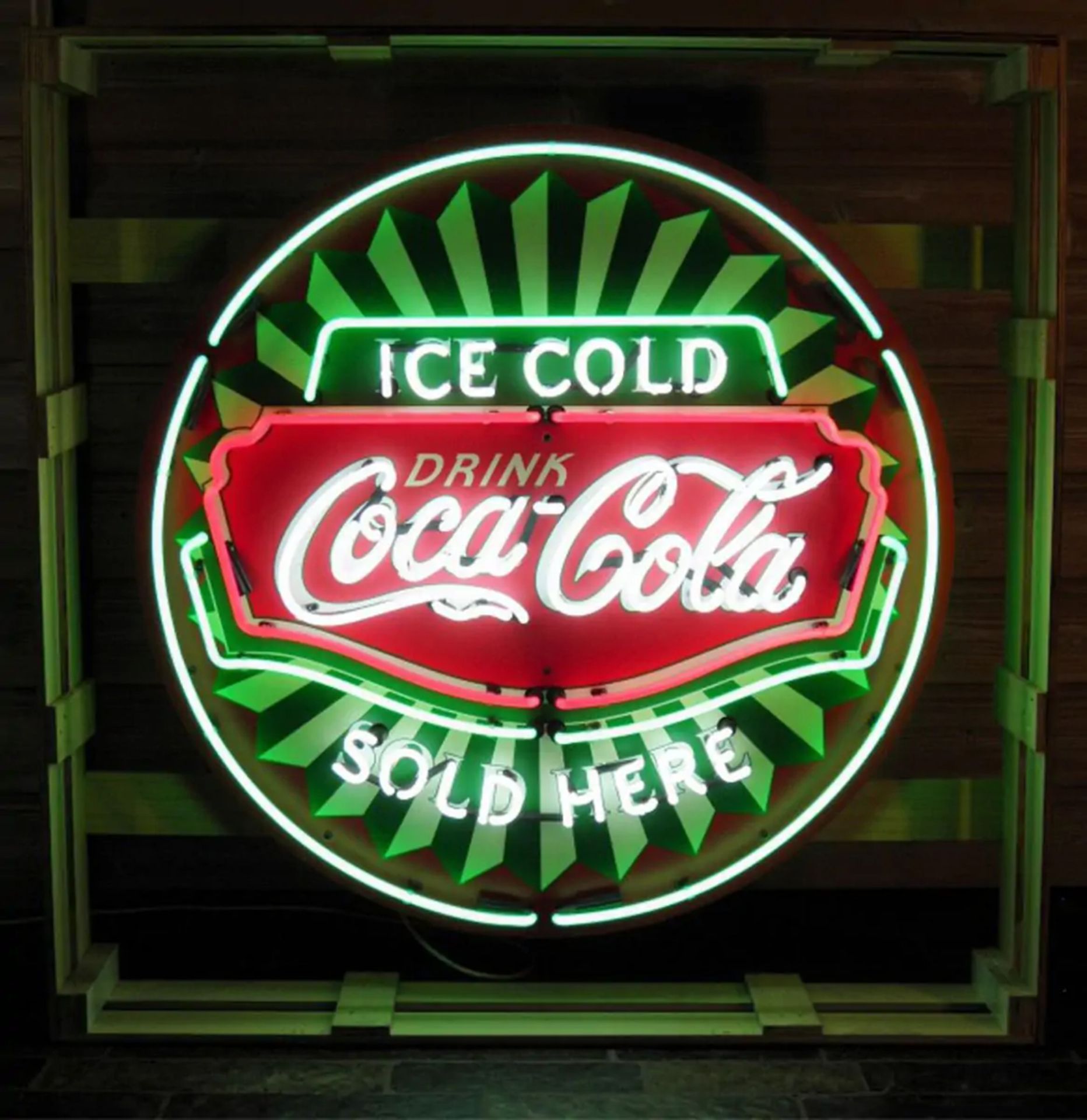 Large Ice Cold Coca-Cola Neon Sign with Backplate