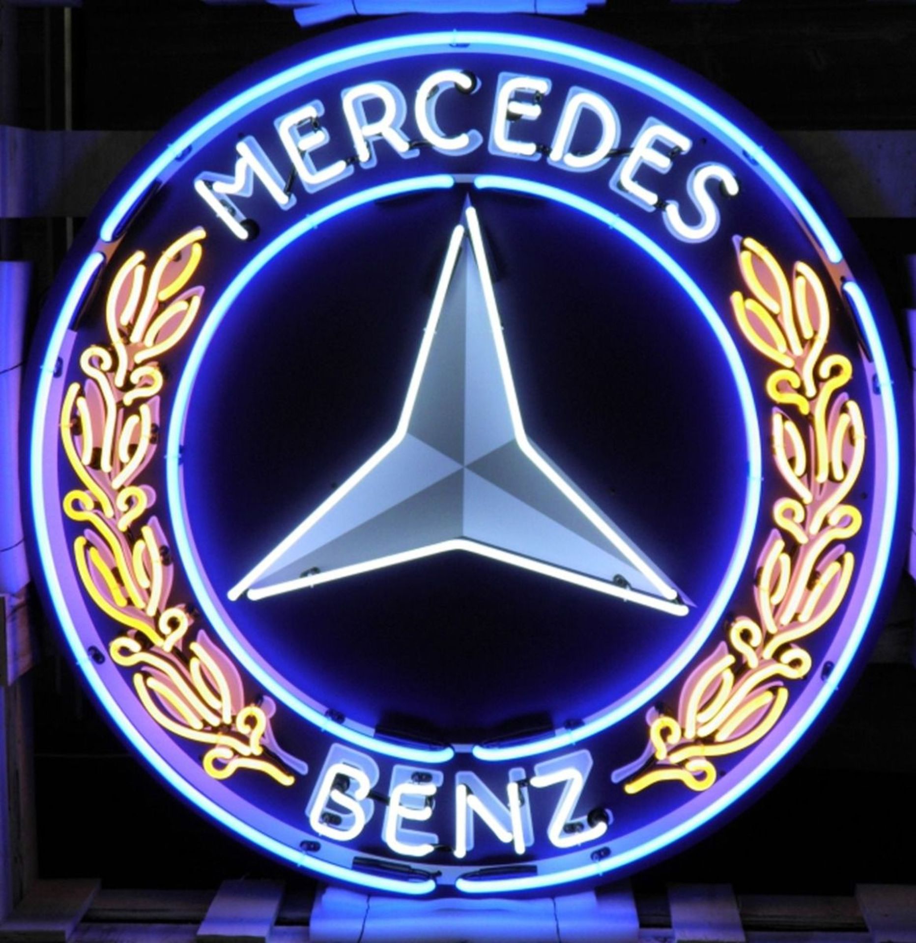 Large Mercedes-Benz Logo Neon Sign with Backplate