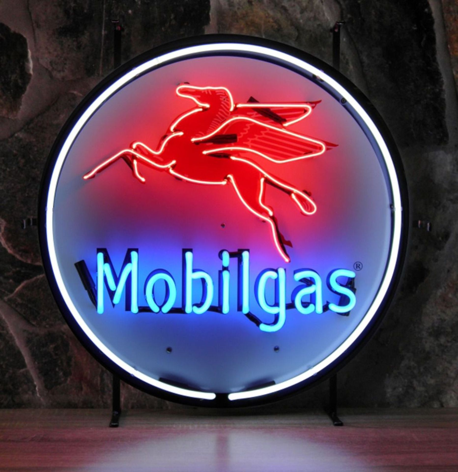 Mobilgas Logo Neon Sign with Backplate