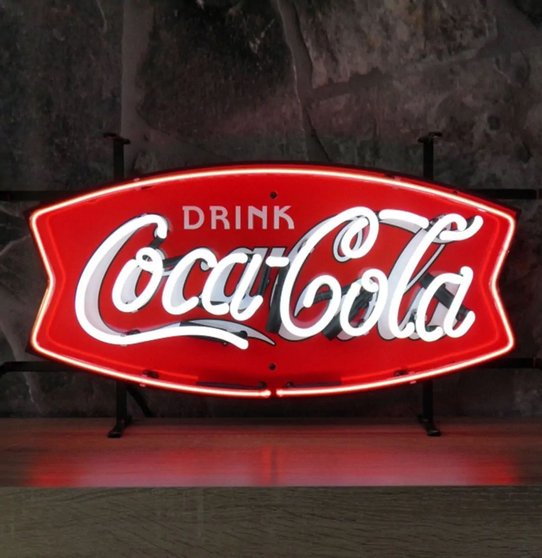 New Coca-Cola Fishtail Neon Sign with Backplate