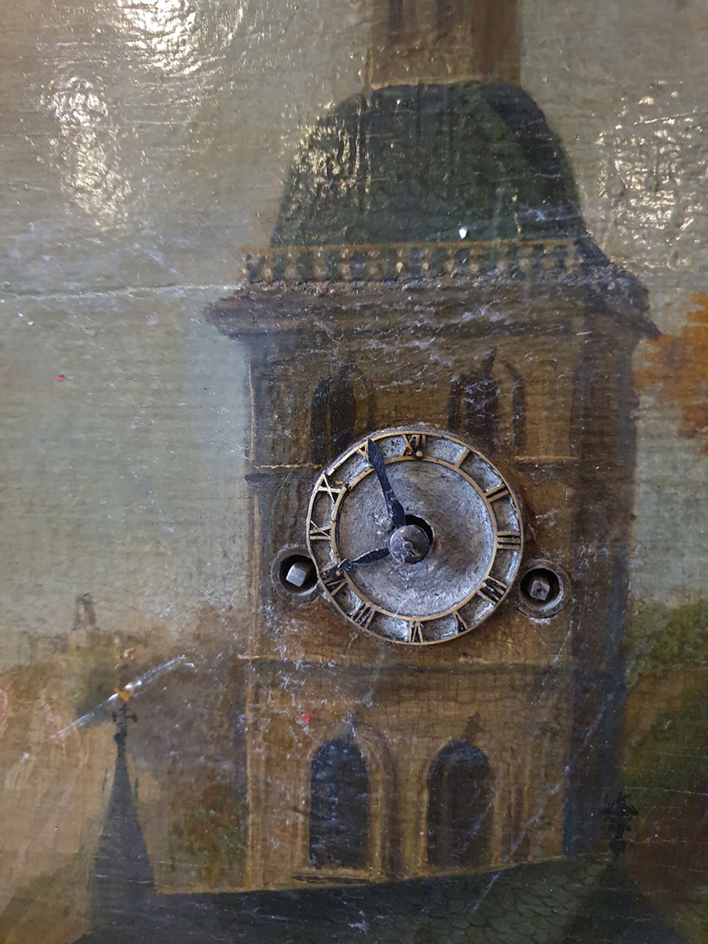 Beautiful French Painting with Clock & Music Box ca. 1870 - Image 3 of 7