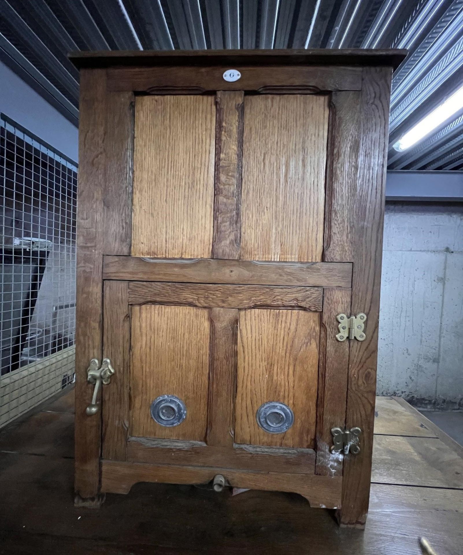 1921 Solid Oak Refrigerator with Zinc Interior