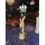 Wooden Black Servant Woman Statue - Floor Lamp