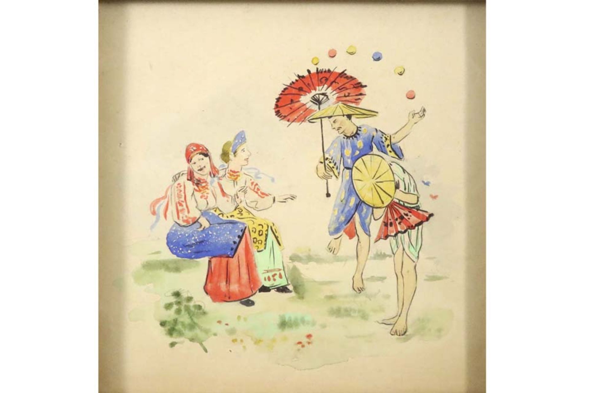 Chinese-Russian mixed media (with aquarelle and gouache) to be dated around 1920 - with a