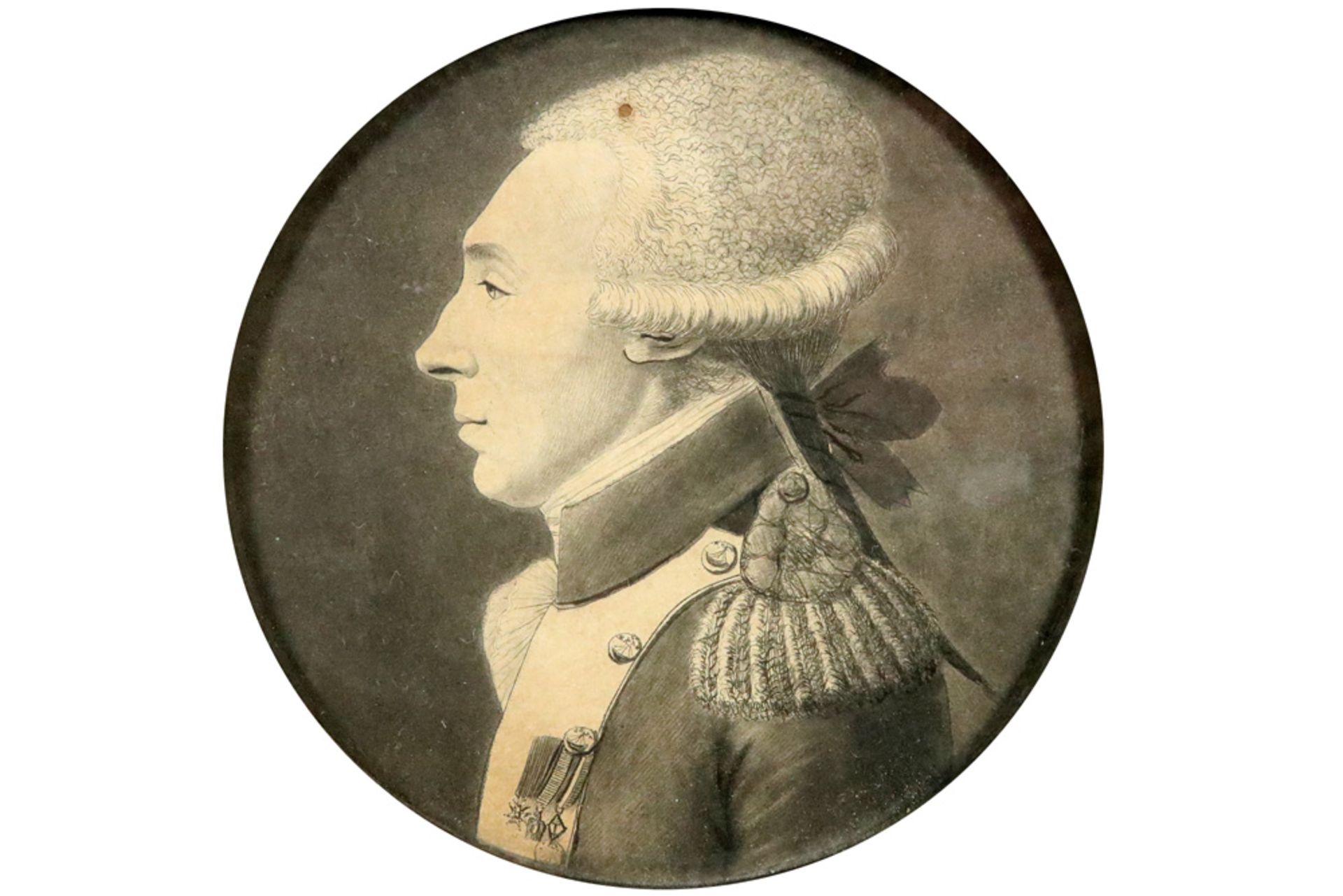 late 18th Cent. miniature portrait of the Marquis de la Fayette in ink - attributed to Edmé des