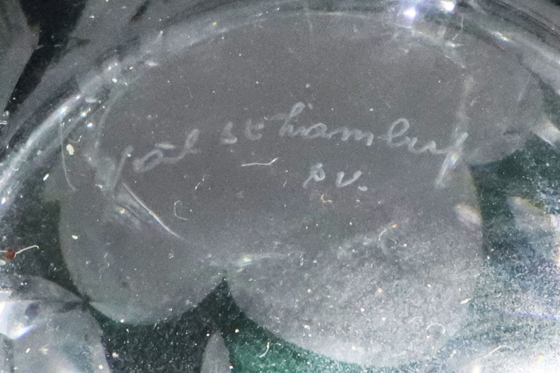 Belgian vase in crystal signed VSL || Vaas in deels groen kristal getekend Val-St-Lambert - hoogte : - Bild 4 aus 4