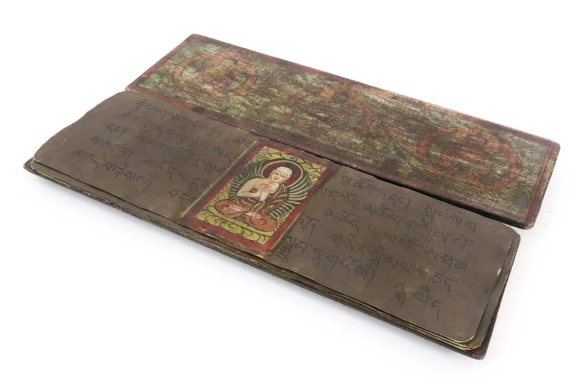antique Burmese book with pustaka covers in partially painted wood || Antiek Birmaans - Bild 2 aus 4