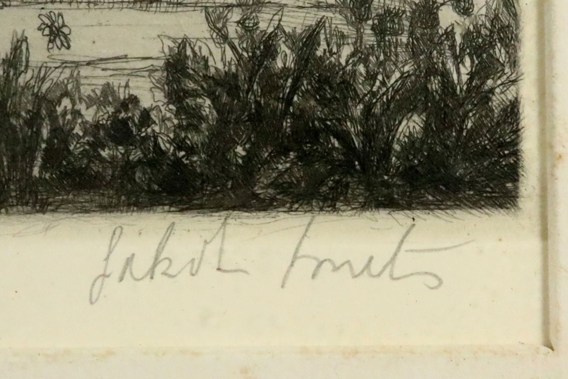 19th Cent. Belgian etching - signed Jakob Smits || SMITS JAKOB (1855/56 - 1928) ets : "Boer op - Image 2 of 3