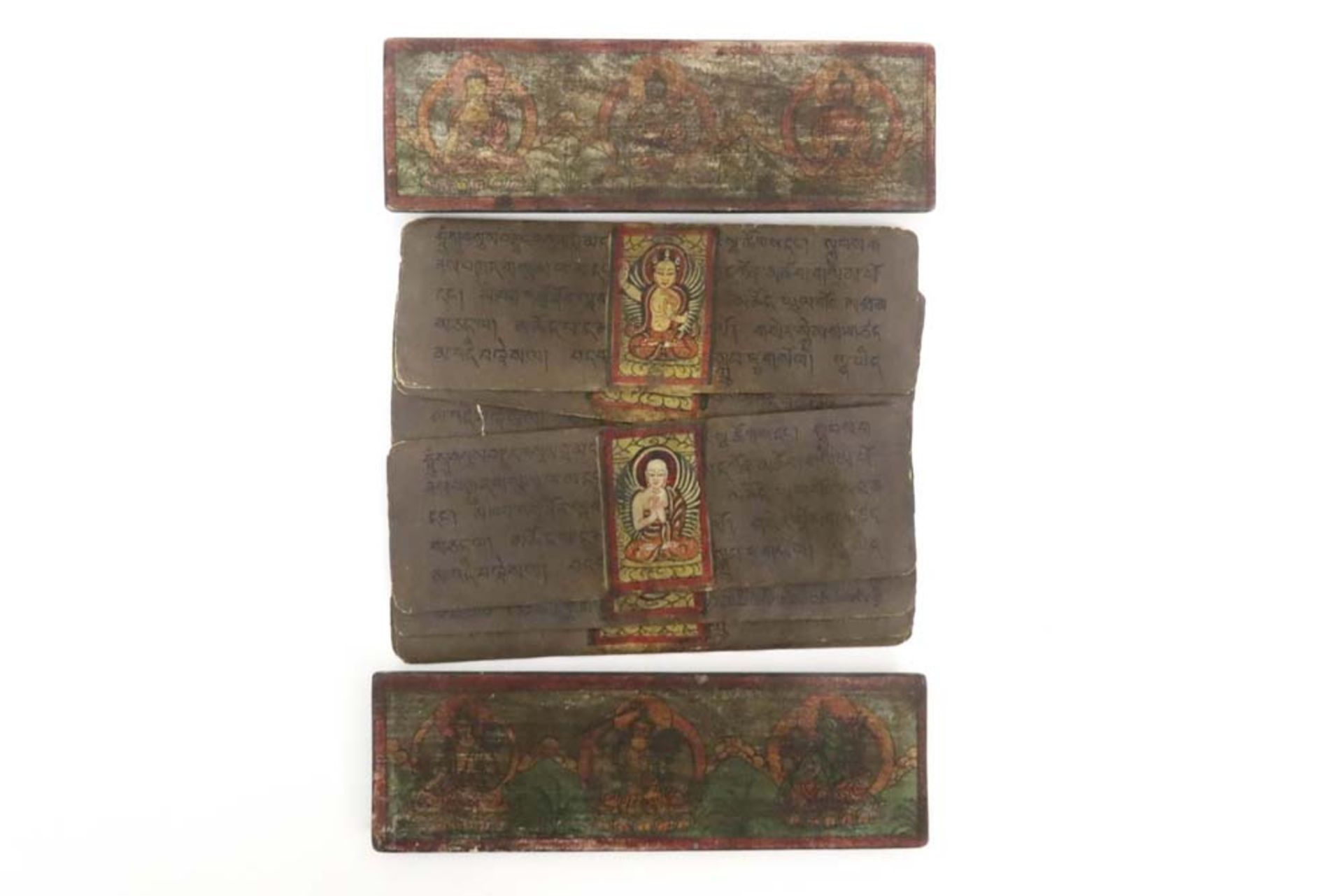 antique Burmese book with pustaka covers in partially painted wood || Antiek Birmaans - Bild 3 aus 4