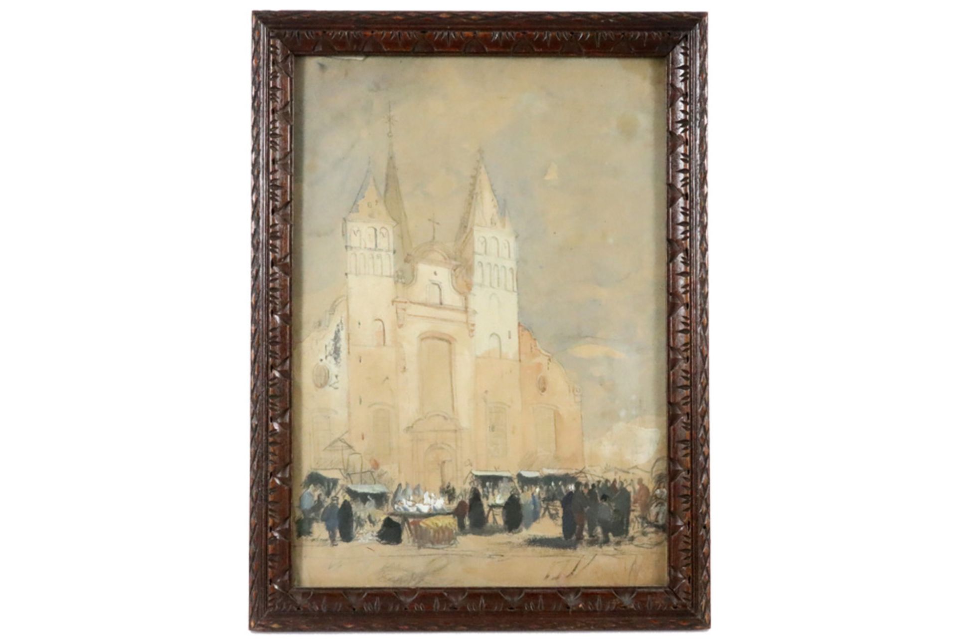 mid 19th Cent. Belgian mixed media with a view of Ghent - attributed to Fr. J. L. Boulanger || - Image 2 of 4