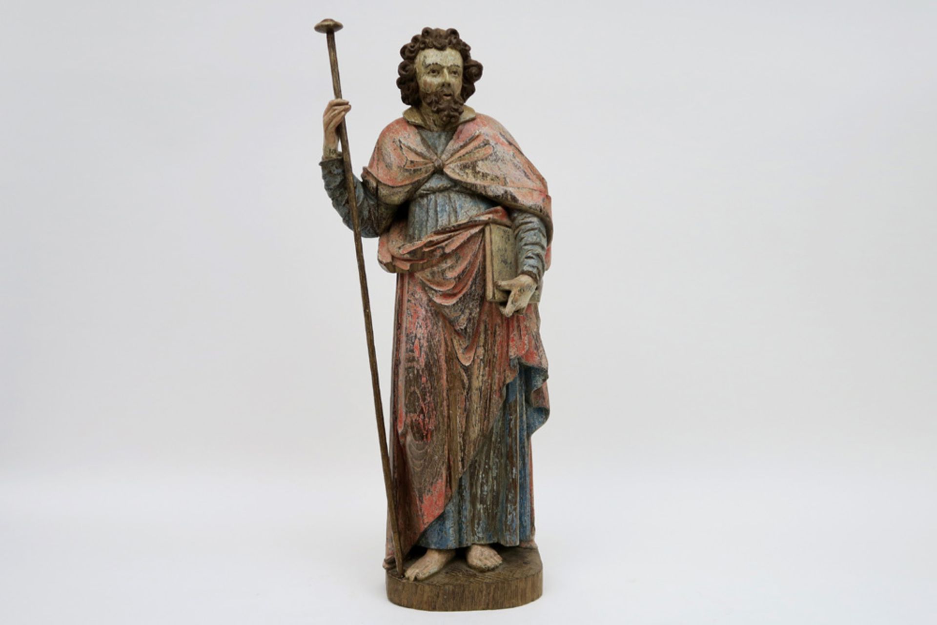 16th Cent. European gothic style "Saint with book" sculpture in polychromed wood || EUROPA - 16°