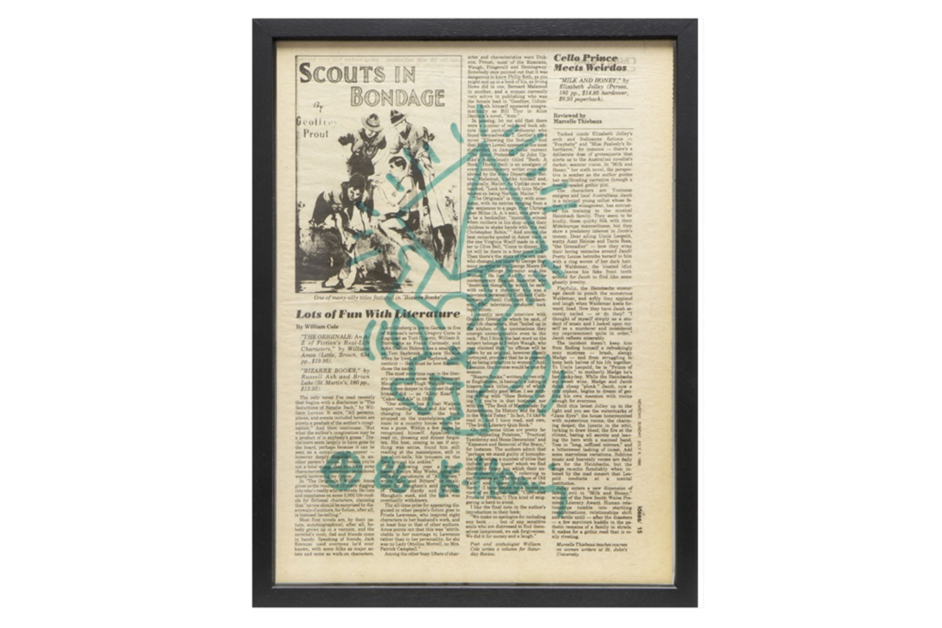 Keith Haring drawing in green feltpen on a newspaper (edition of "Newsday" dd Sunday, July 6, - Image 7 of 8