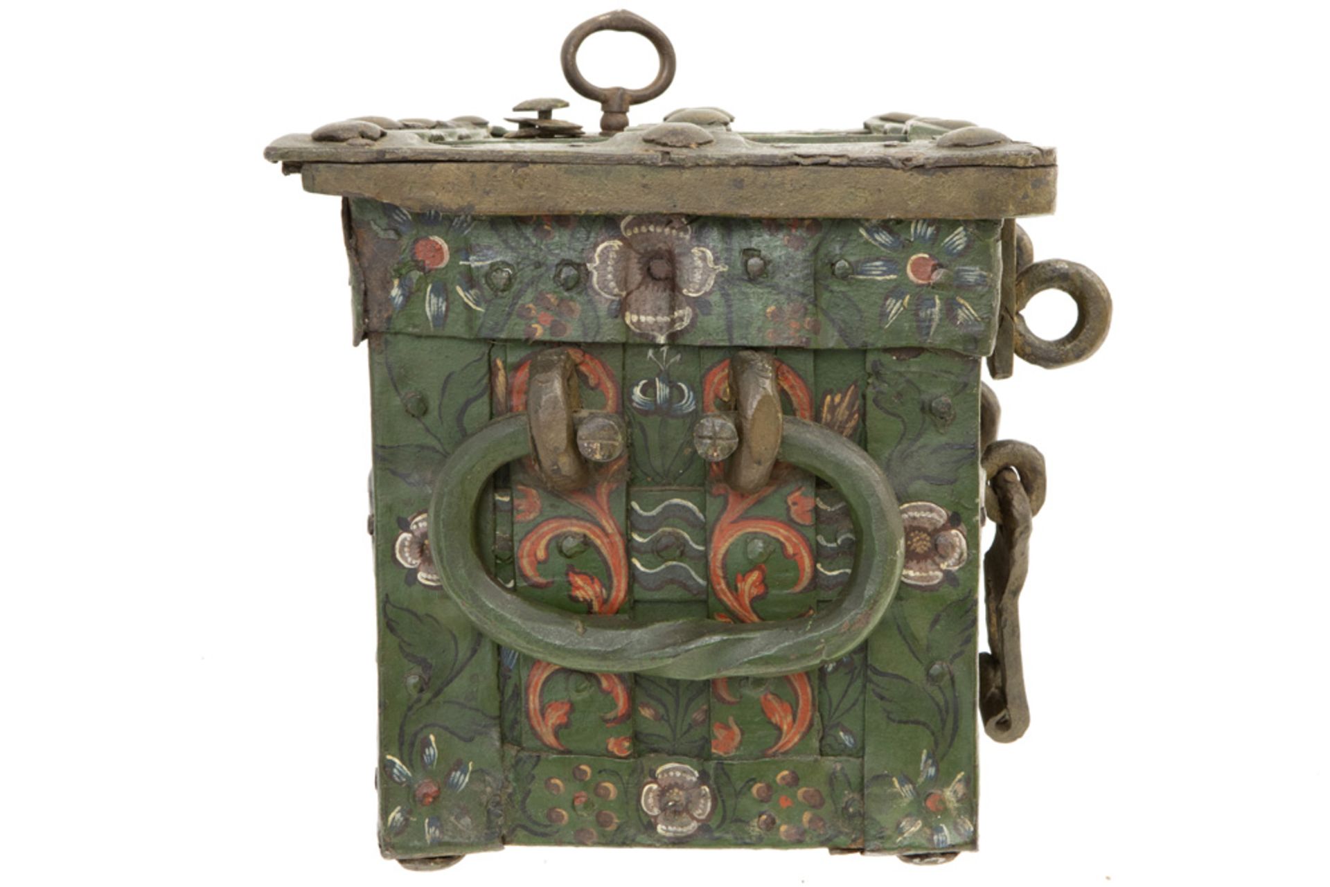because of the small size rare 17th Cent. money chest/box in iron with its original well preserved - Image 7 of 7