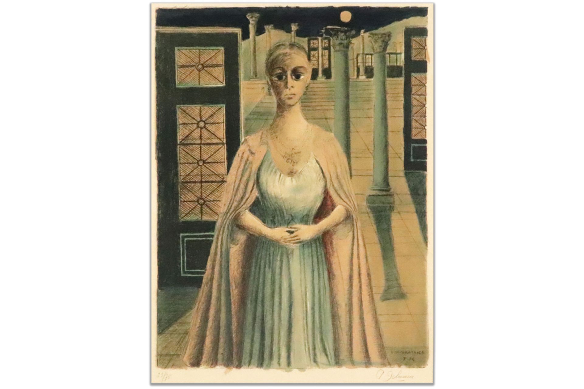 Paul Delvaux "The Empress" lithograph printed in colors - signed and signed and dated (19)74 in