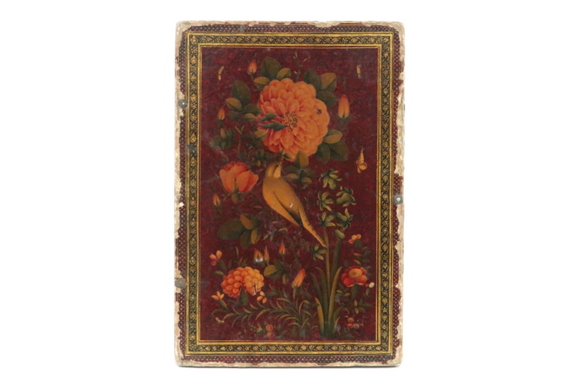 19th Cent. Persian Qajari case with a finely painted decor with birds and flowers and with a door - Bild 2 aus 3