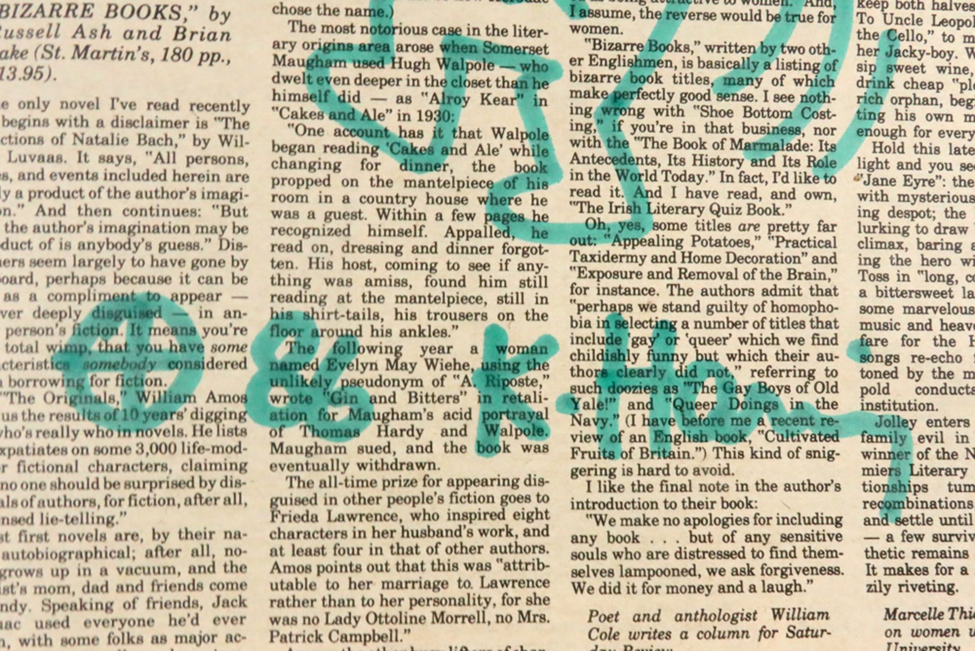 Keith Haring drawing in green feltpen on a newspaper (edition of "Newsday" dd Sunday, July 6, - Image 2 of 8