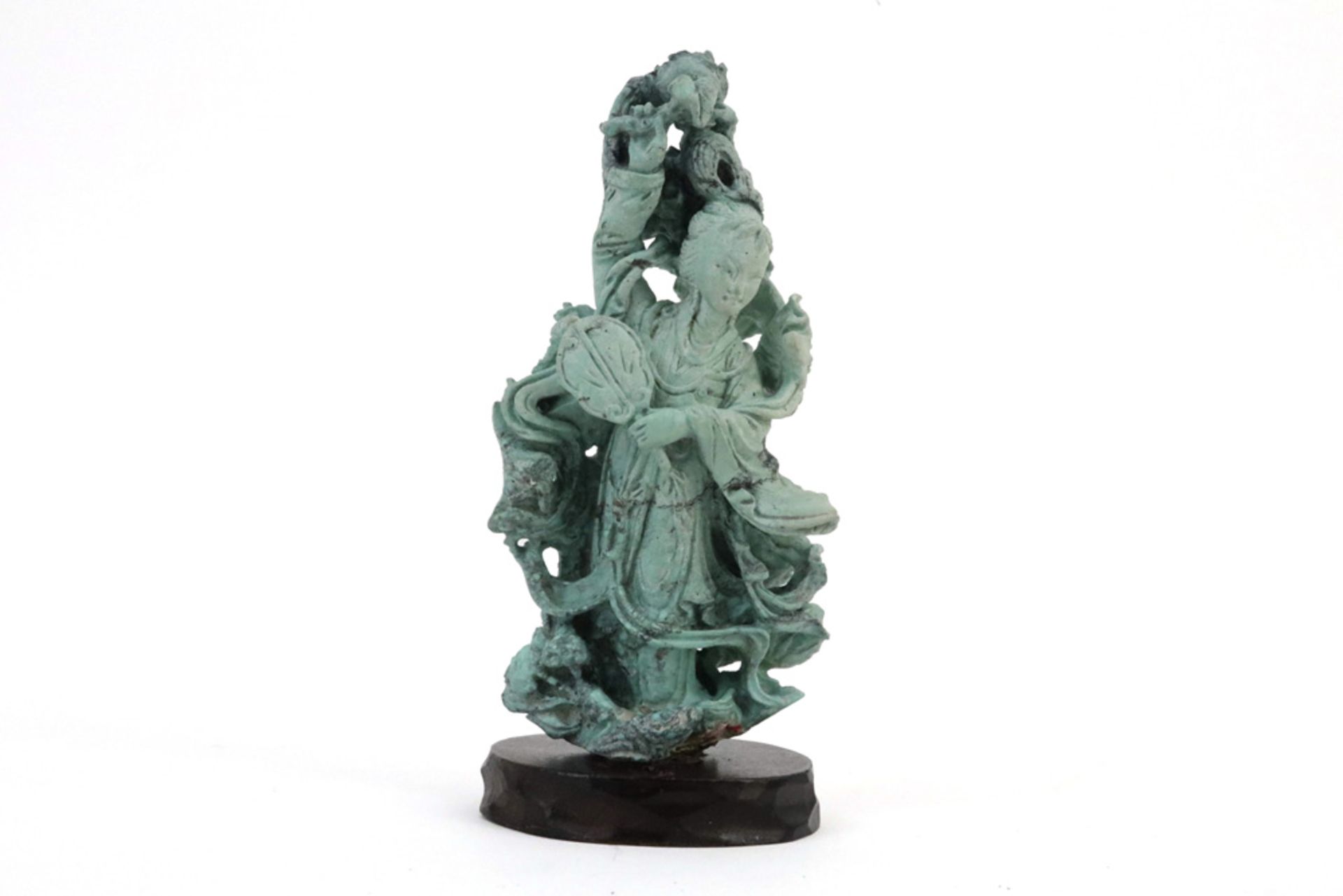 Chinese sculpture in turquoise || Chinese sculptuur in turkoois : "Dame met waaier" - hoogte : 12,