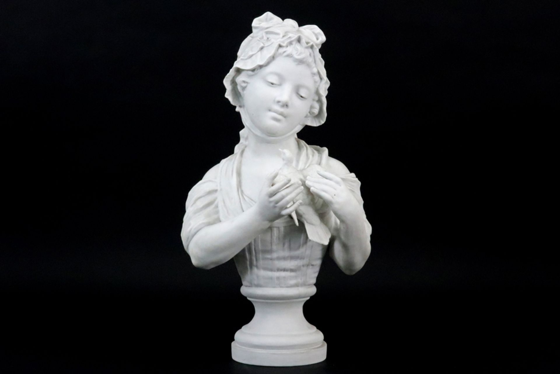 antique G. Levis signed neoclassical 'Girl's bust' sculpture in biscuit porcelain || LEVIS G.