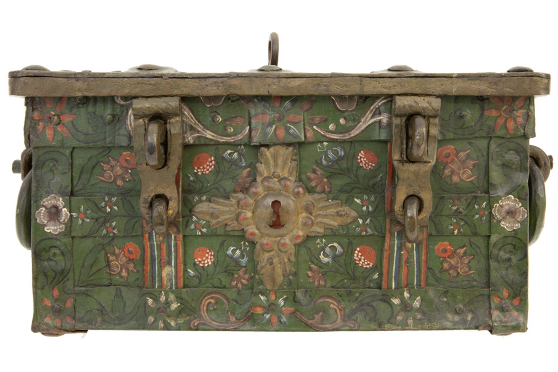 because of the small size rare 17th Cent. money chest/box in iron with its original well preserved - Bild 3 aus 7