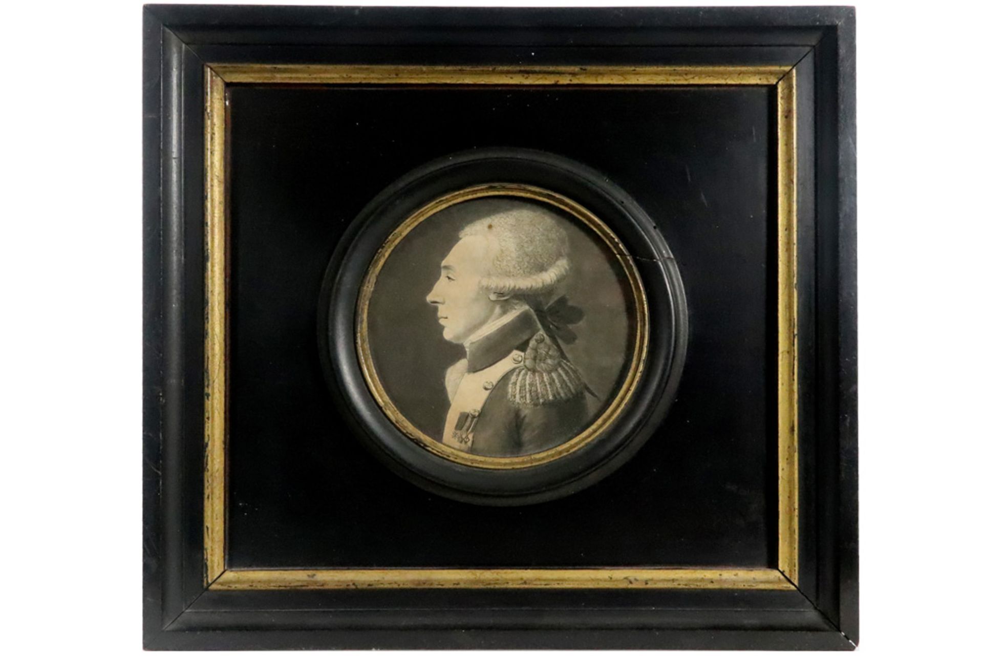 late 18th Cent. miniature portrait of the Marquis de la Fayette in ink - attributed to Edmé des - Bild 2 aus 3