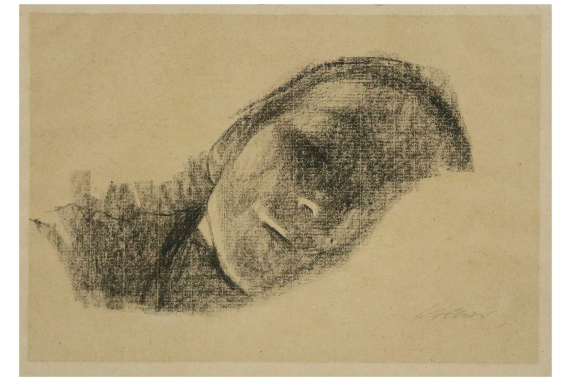 Käthe Kollwitz lithograph - signed || KOLLWITZ KÄTHE (1867-1945) litho : "Rustend meisje" - 25,5 x