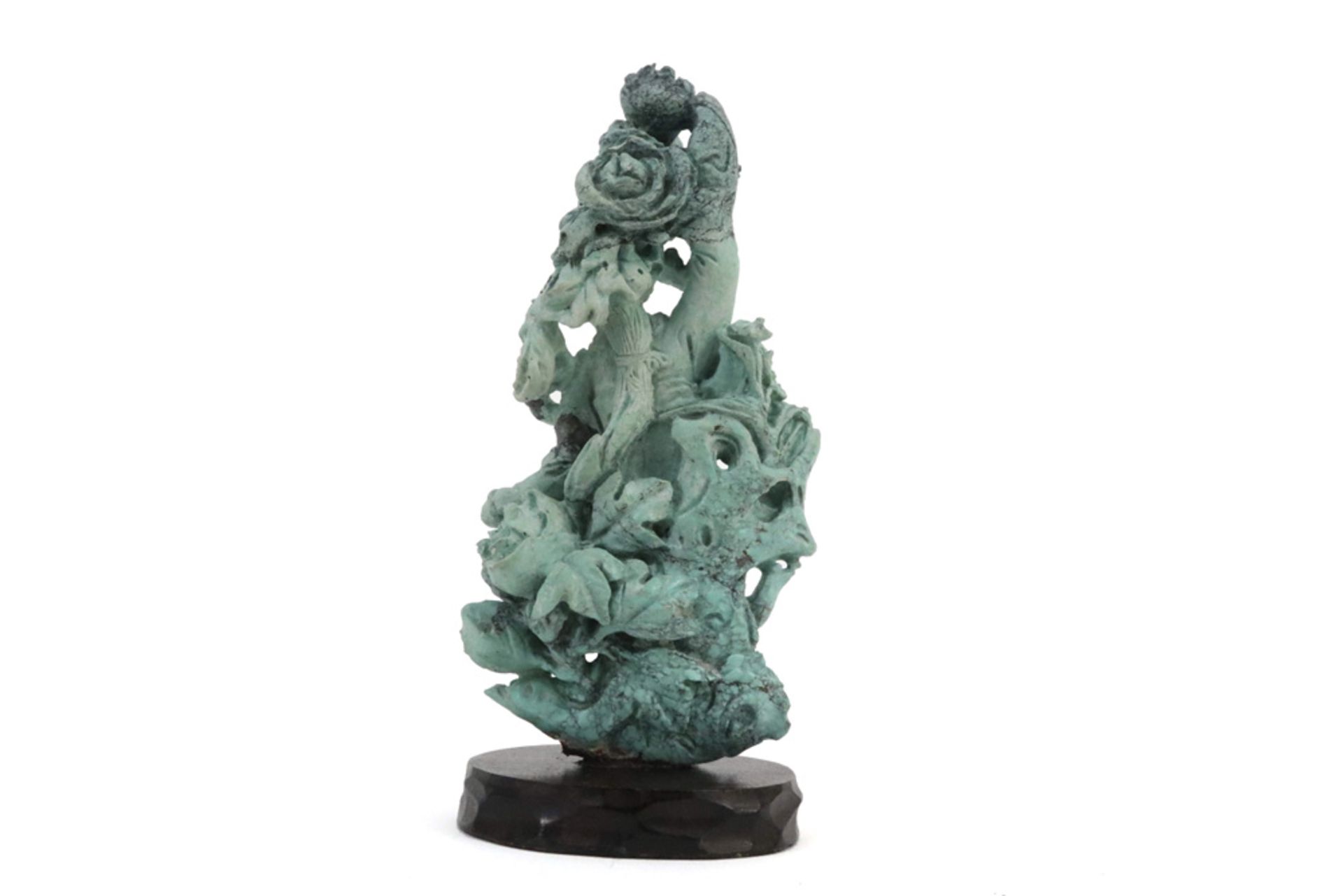 Chinese sculpture in turquoise || Chinese sculptuur in turkoois : "Dame met waaier" - hoogte : 12, - Bild 3 aus 4