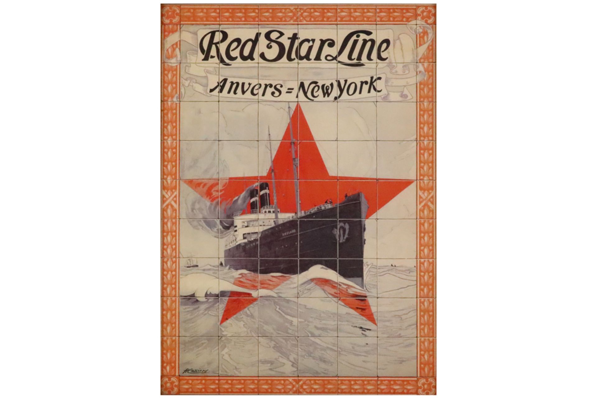 "Red Star Line" lithograph printed in colors / poster - signed (in the plate) Henry Cassiers ||