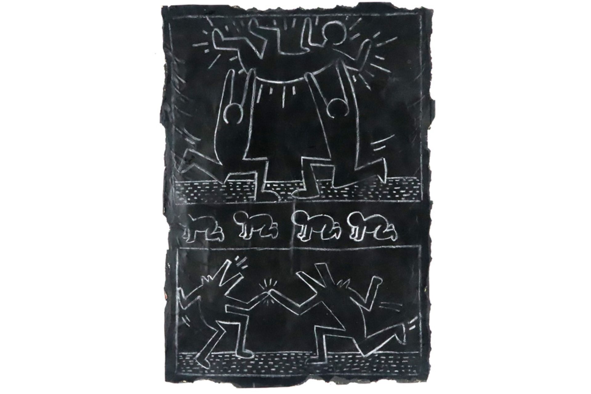 original Keith Haring "Subway" drawing with five typical 'Haring' figures || HARING KEITH (1958 -