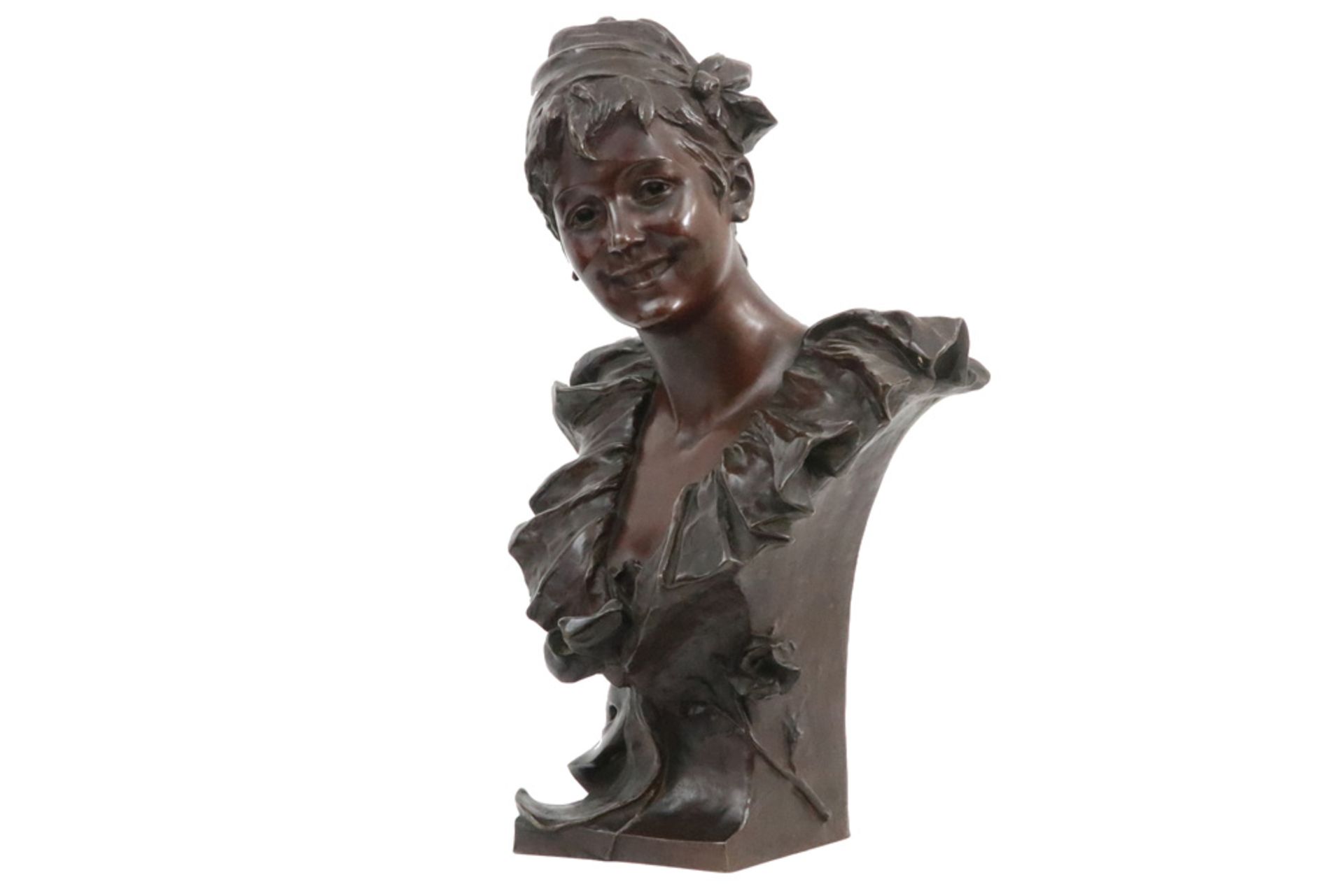 antique Belgian typical belle époque sculpture in bronze - signed Georges Van der Straeten and - Image 2 of 8