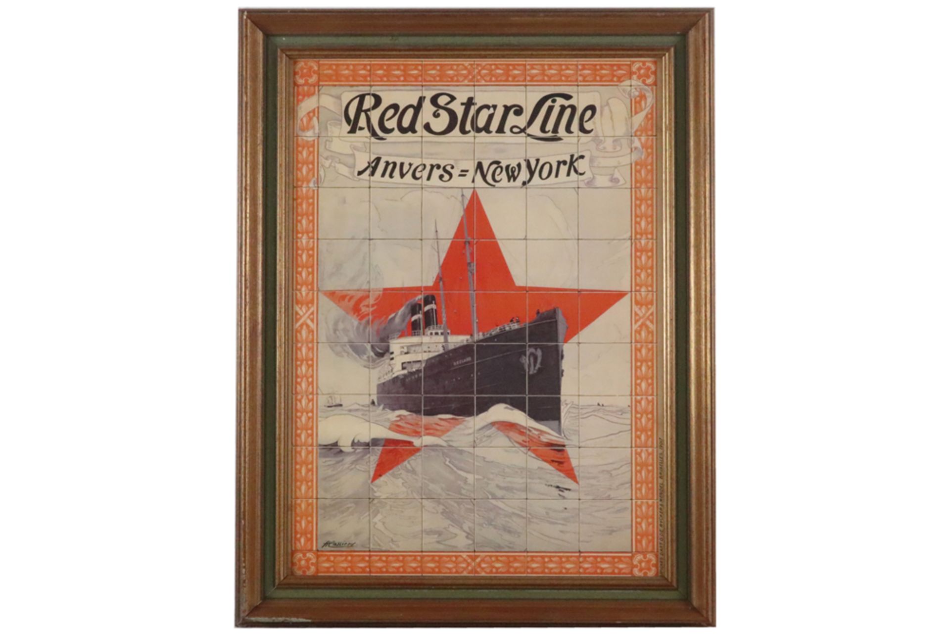 "Red Star Line" lithograph printed in colors / poster - signed (in the plate) Henry Cassiers || - Image 3 of 3