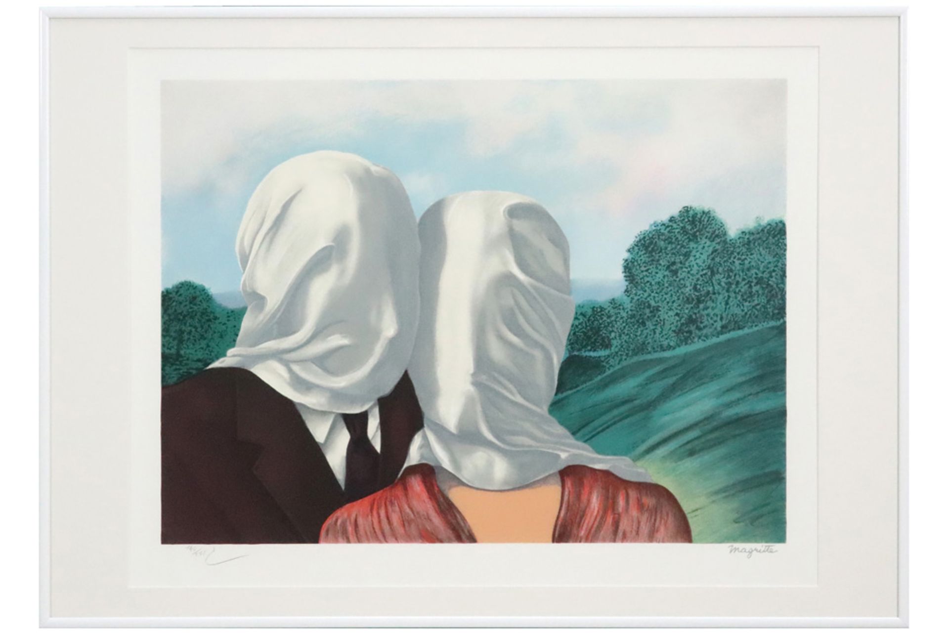 lithograph printed in colors after René Magritte's "Les amants (dd 1928)" - signed in the print - Image 3 of 3