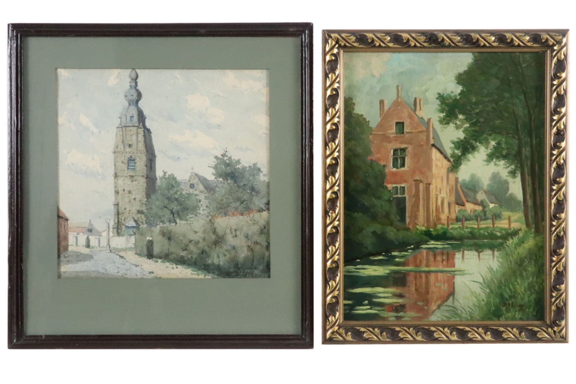 oil on panel signed Jef Riket and illegibly signed aquarelle dated 1920 || Lot (2) : - - Image 2 of 2