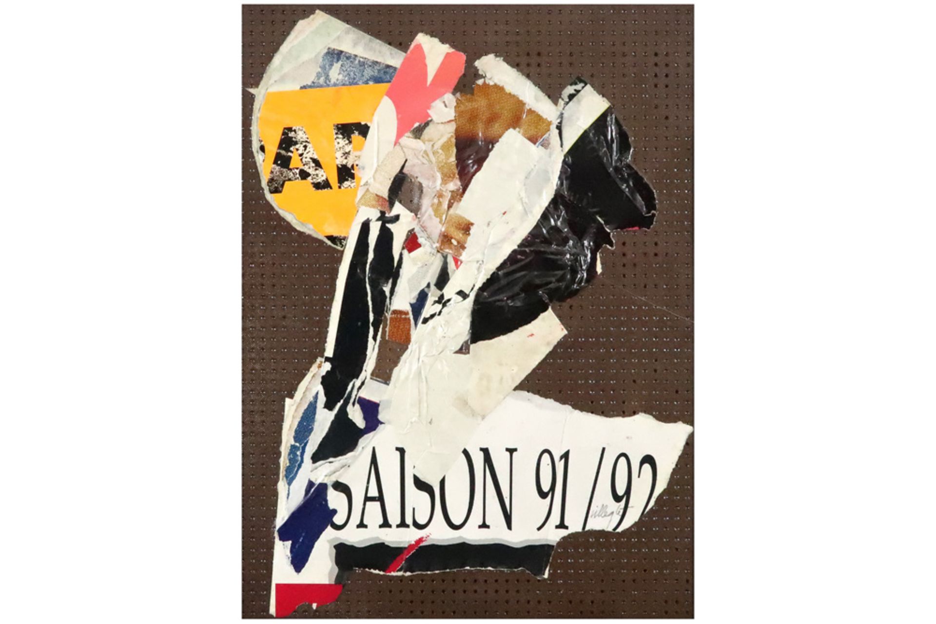 Jaques de la Villeglé signed 'decollage' on (perforated) panel to be dated around 1992 || DE LA