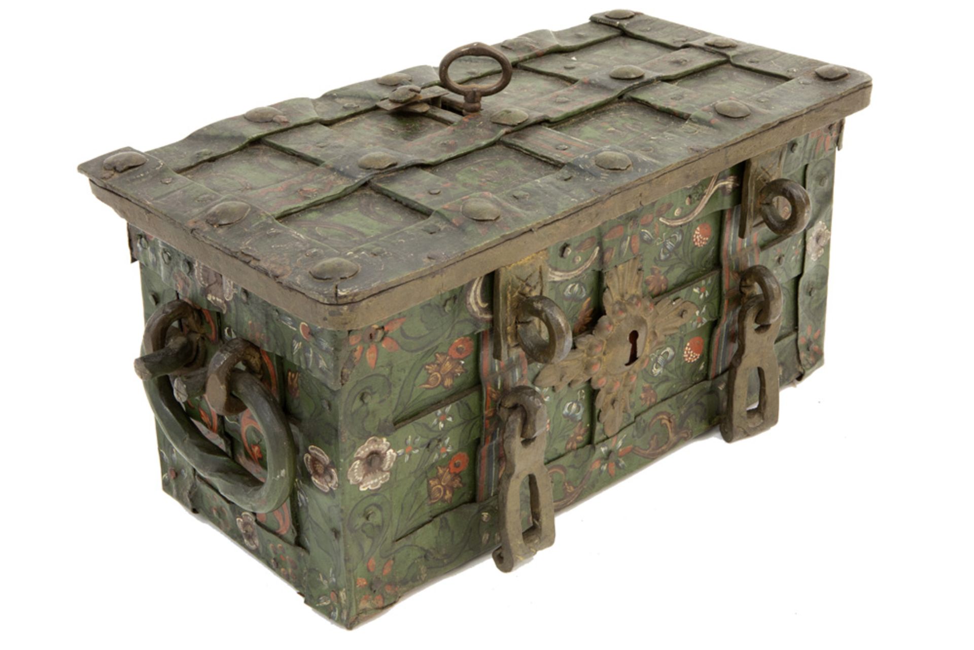 because of the small size rare 17th Cent. money chest/box in iron with its original well preserved