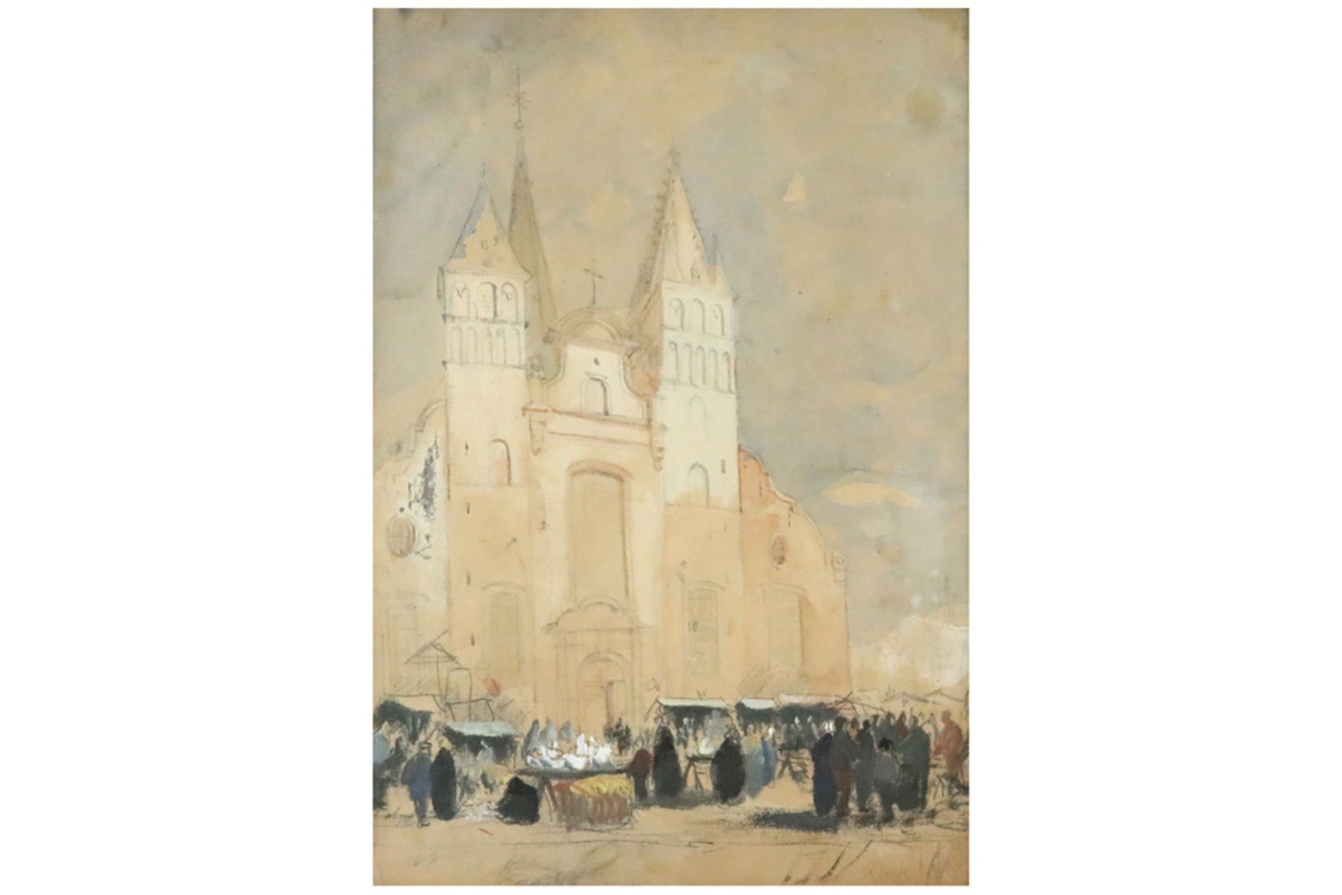 mid 19th Cent. Belgian mixed media with a view of Ghent - attributed to Fr. J. L. Boulanger ||