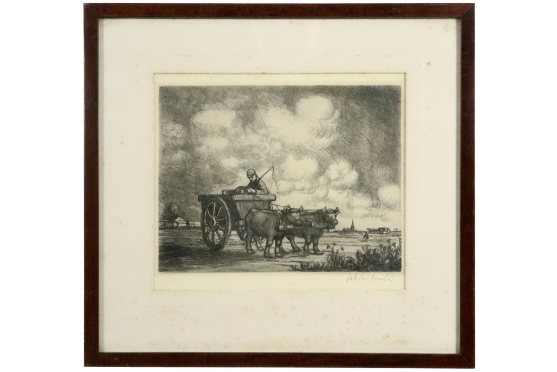 19th Cent. Belgian etching - signed Jakob Smits || SMITS JAKOB (1855/56 - 1928) ets : "Boer op - Bild 3 aus 3