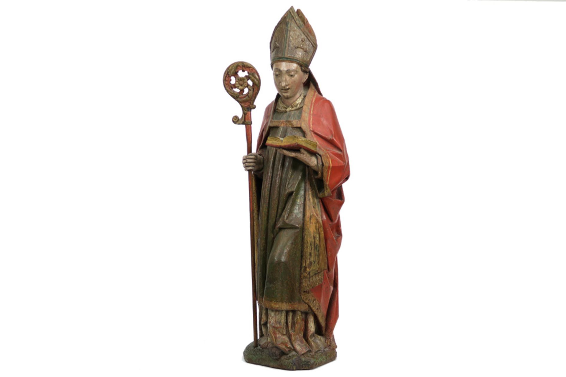 16th/17th Cent. Flemish/French "Bishop" sculpture in polychromed wood || VLAANDEREN / FRANKRIJK - - Bild 2 aus 5