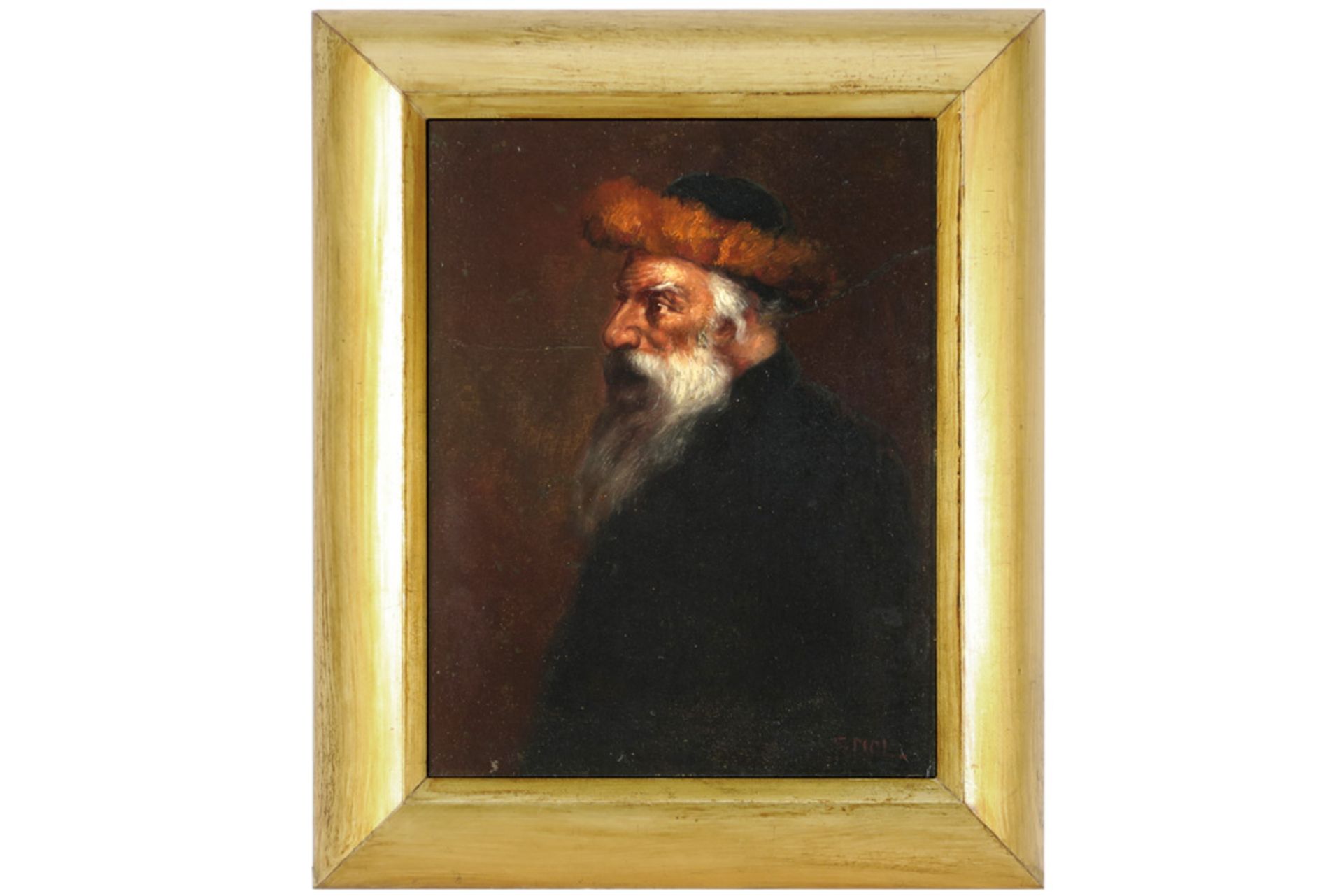 19th Cent. "portrait of a rabbi" oil on board (on board) || Negentiende eeuws olieverfschilderij - Image 3 of 3