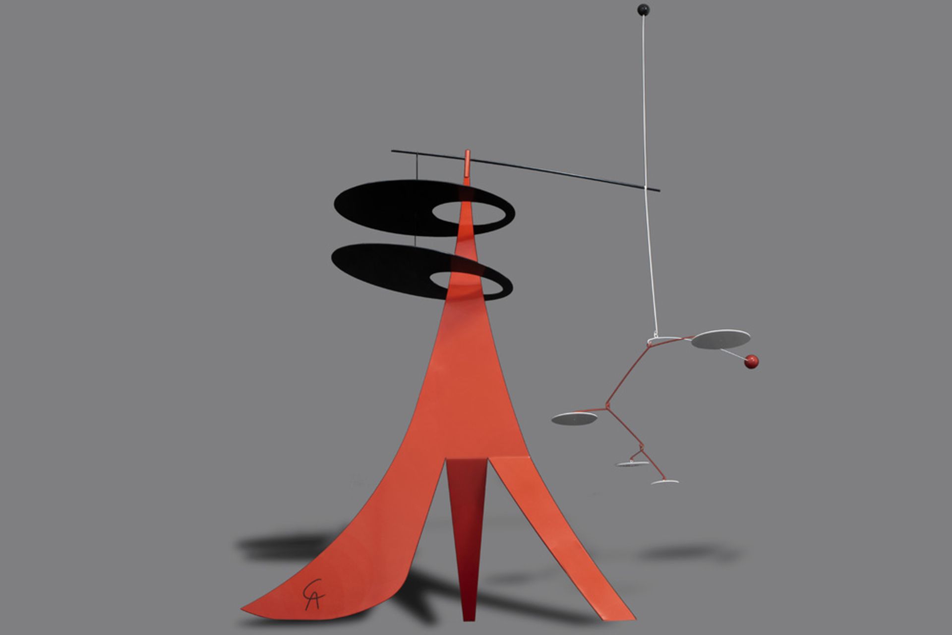 20th Cent. mobile sculpture (edition of 250) in painted metal after Calder - with monogram CA with