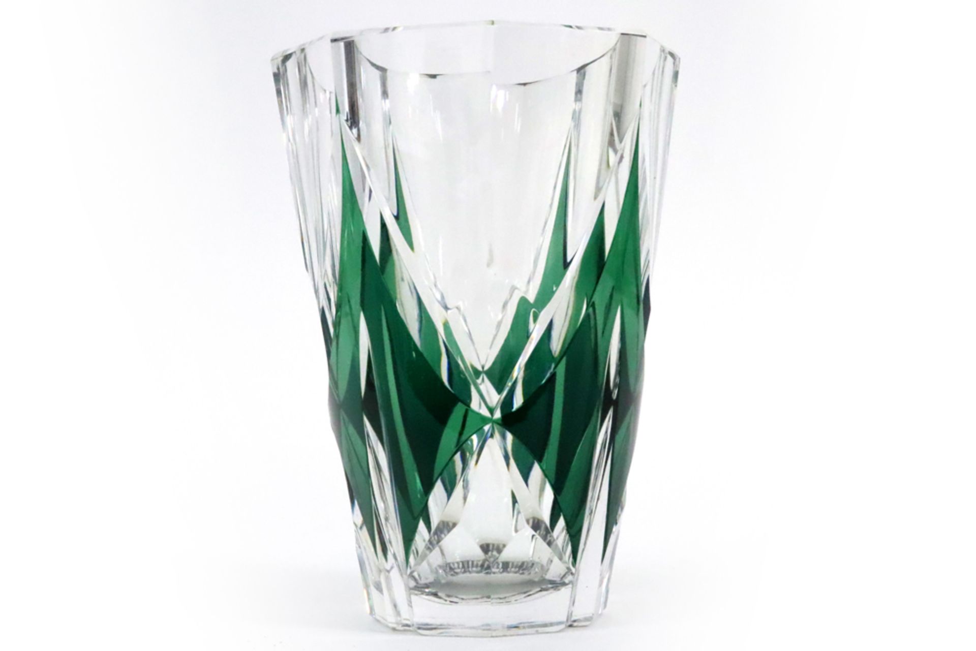 Belgian vase in crystal signed VSL || Vaas in deels groen kristal getekend Val-St-Lambert - hoogte : - Bild 2 aus 4